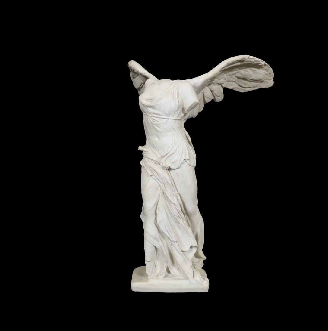 WINGED VICTORY SCULPTURE: Some form of composition. Figural. Carved. 38" h x 25" w x 26 1/2" d.