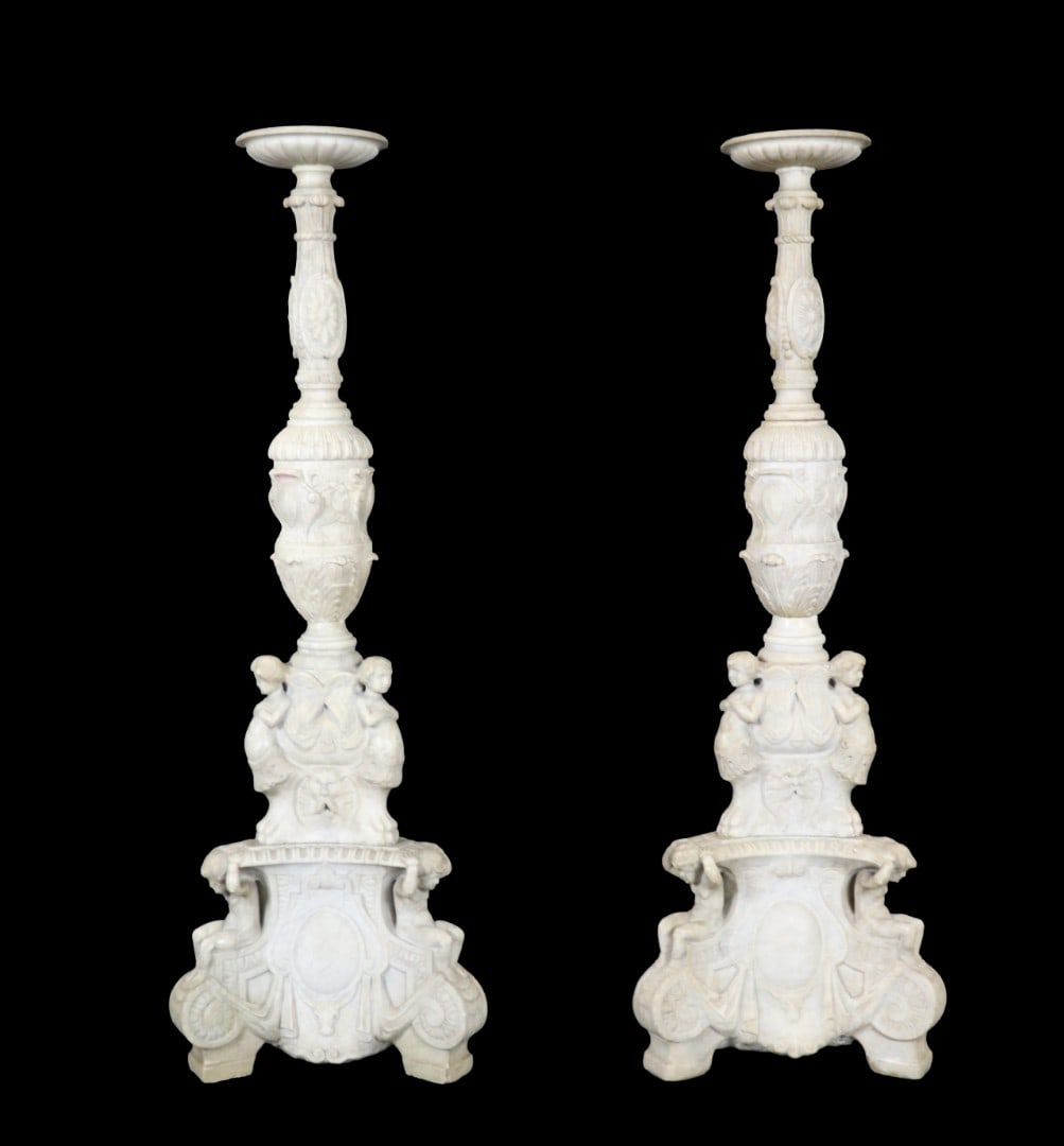 PAIR FIRGURAL CARVED MARBLE PEDESTALS (1 of 13)