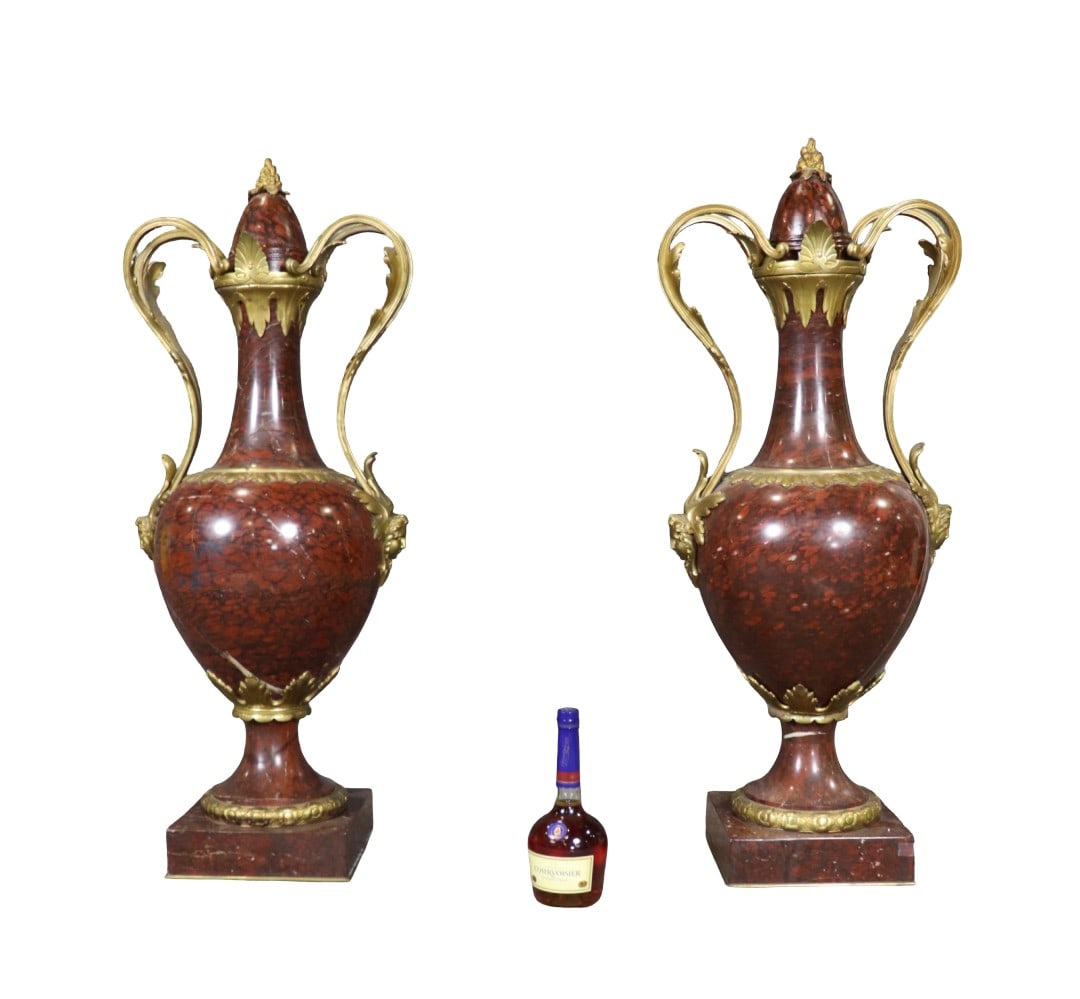 2 PIECE MARBLE PALACE CASSOULET: Marble. 2 piece. Bronze mounted. Marble top. 42" h x 17" w x 13 1/2" d.