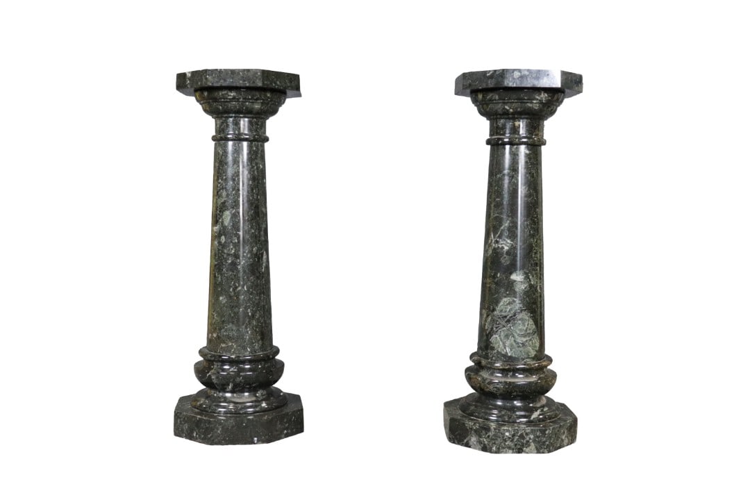 PAIR MARBLE PEDESTALS: Marble. 2 piece. Octagonal base. 42 1/4" h x 14" w x 14 1/4" d.
