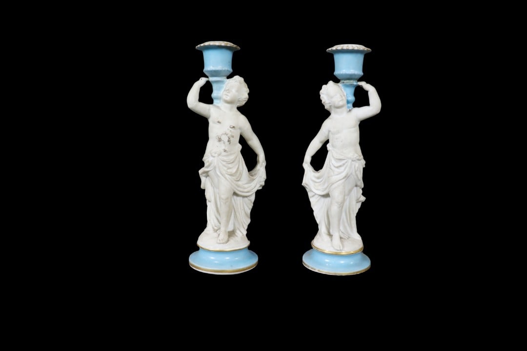 PAIR PORCELAIN CANDLESTICKS (1 of 9)