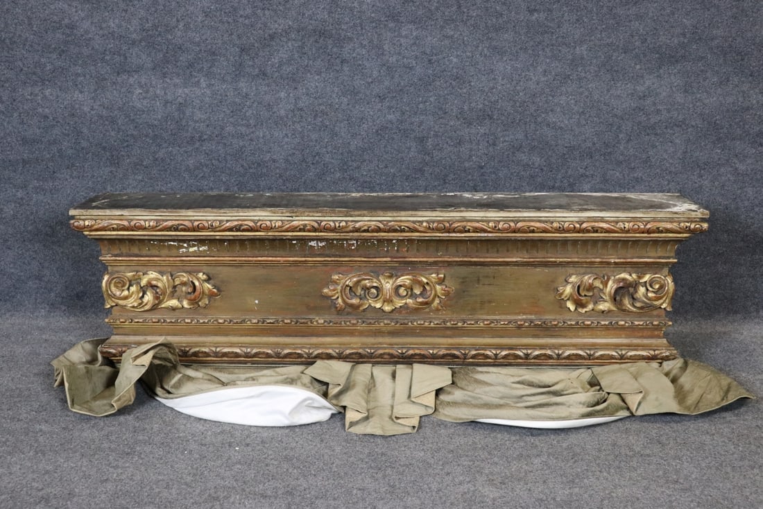 ITALIAN GILT OVER BED FRAME: Carved wood. Gilt. 15 3/4"h x 59 1/4"w x 10" d.