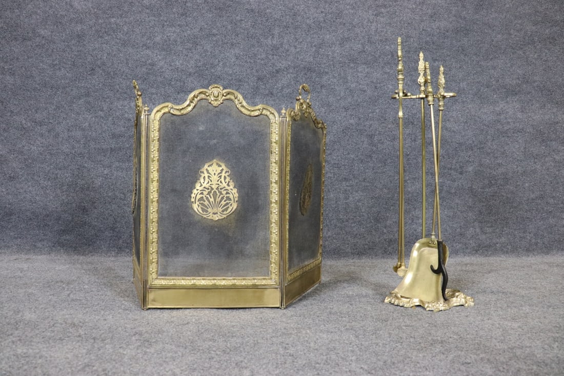 BRASS FIRETOOLS & SCREEN - 2