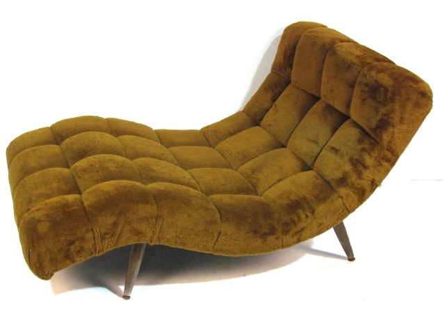 ADRIAN PEARSALL TUFTED CHAISE LOUNGE: Unmarked. Good condition. 31"h. x 38"w. x 56"d.