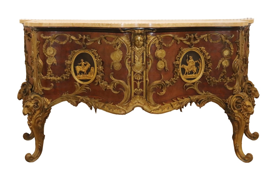 BRONZE MOUNTED INLAID MARBLE TOP 2 DOOR COMMODE (1 of 15)