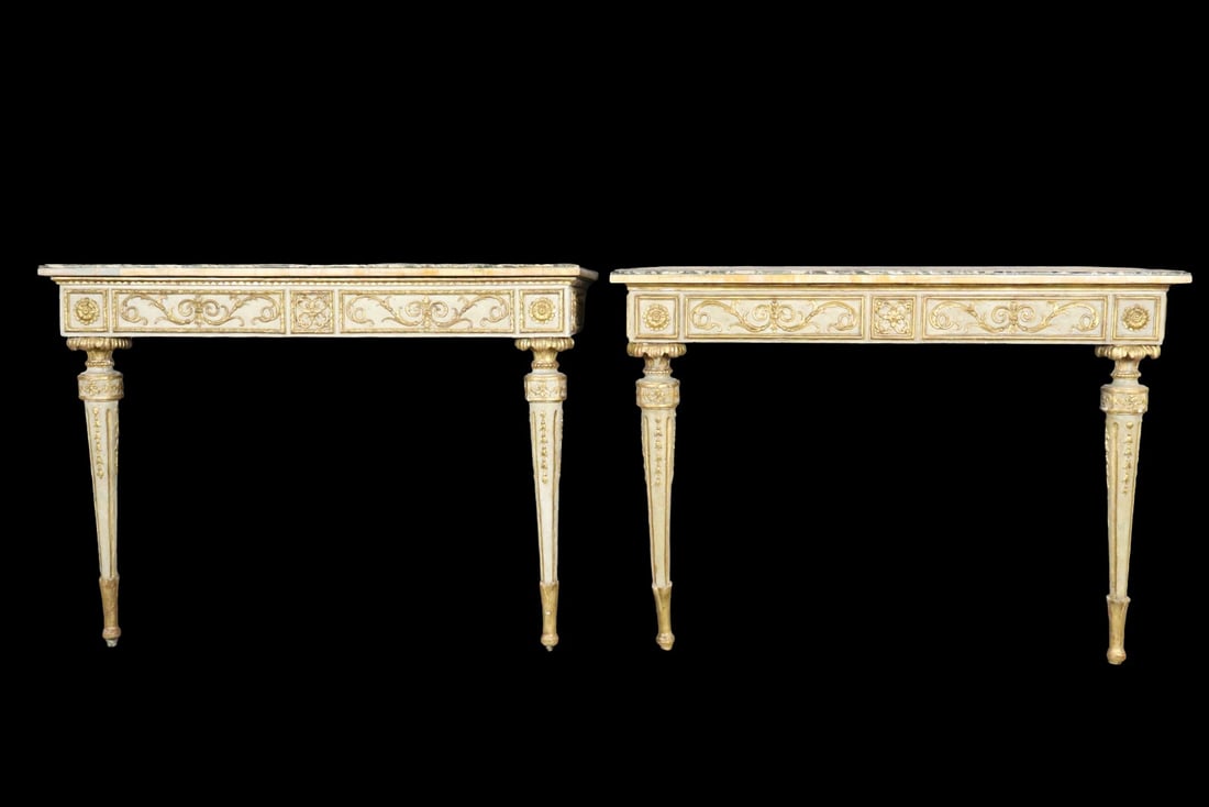 PAIR GILT PAINTED ITALIAN CONSOLES (1 of 12)