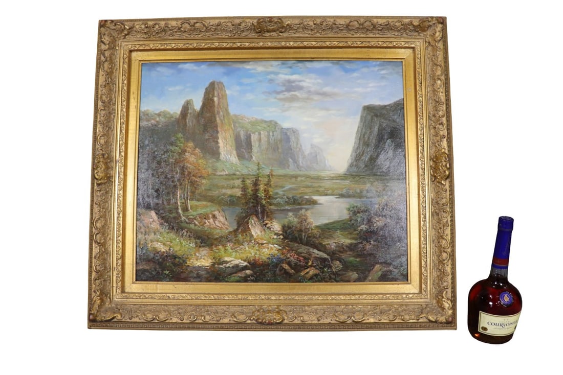 OIL ON CANVAS GOLD FRAME: Signed lower right. Framed measures 27 3/4" h x 31 3/4 "w x 3 1/4" d. Unframed measures 20" h x 24" w.