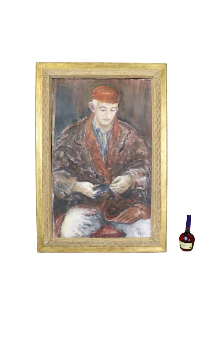 SIGNED ART OF FISHERMAN: Signed top right and dated. HOMSEY 1997. Also signed in verso. 51 3/4" h x 35 3/4" w x 1" d. Unframed measures 43 1/2" h x 27" w.