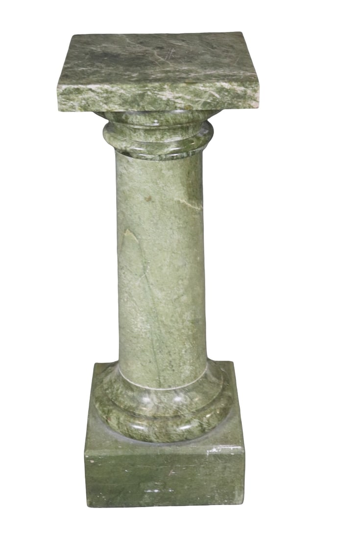 4 PIECE ITALIAN GREEN MARBLE PEDESTAL: Marble. Square top. 38 3/4" h x 14" square.