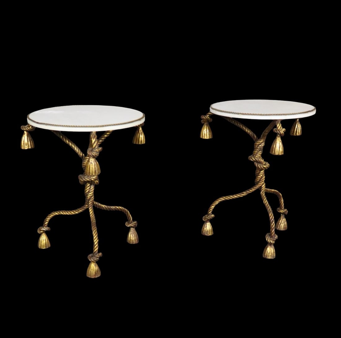 PAIR ITALIAN GILT ROPE TWIST MARBLE TOP TABLES (1 of 10)
