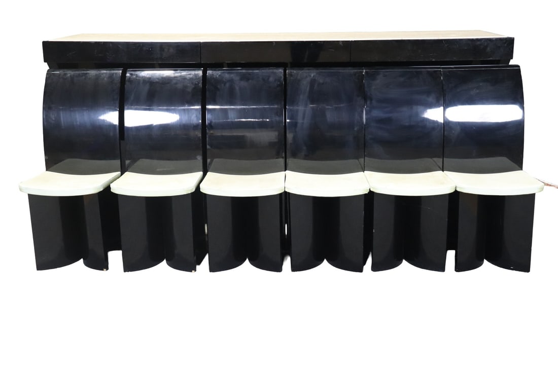 VLADIMIR KAGAN ATTRIBUTED LACQUERED BAR W 6 CHAIRS (1 of 20)