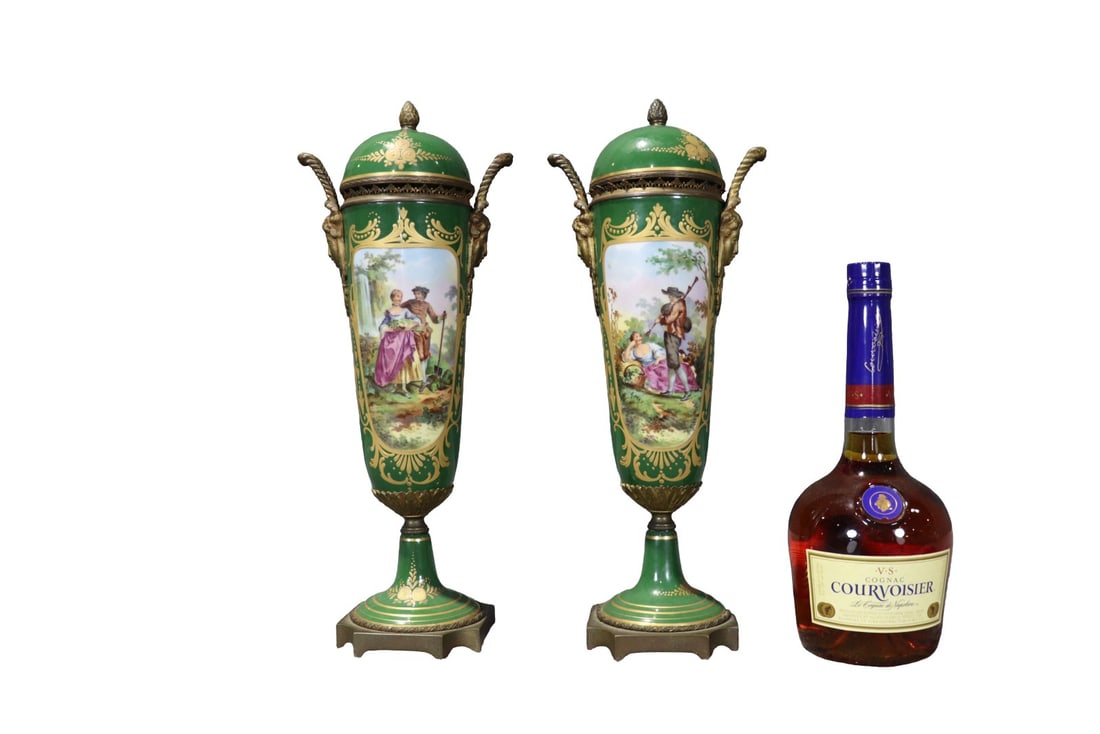 PAIR FRENCH SEVRES STYLE PORCELAIN URNS (1 of 10)