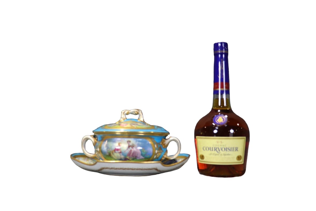 FRENCH SEVRES STYLE PORCELAIN LIDDED BOWL & SAUCER (1 of 13)