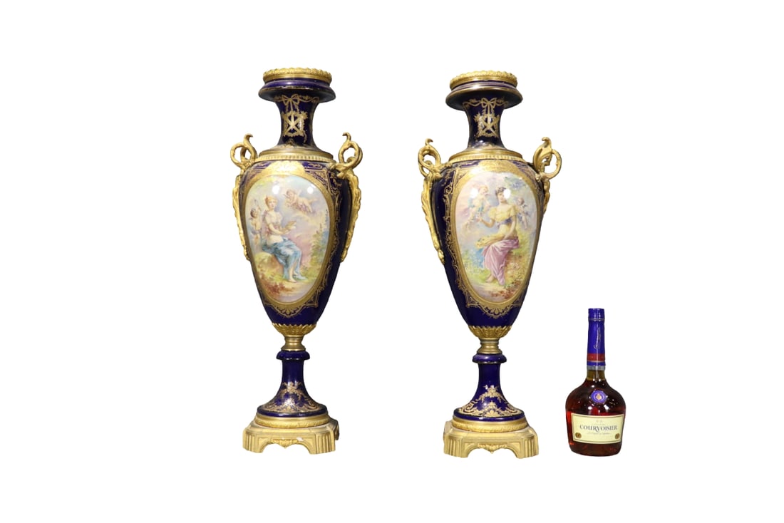 PAIR FRENCH SEVRES STYLE PORCELAIN LARGE VASES (1 of 16)