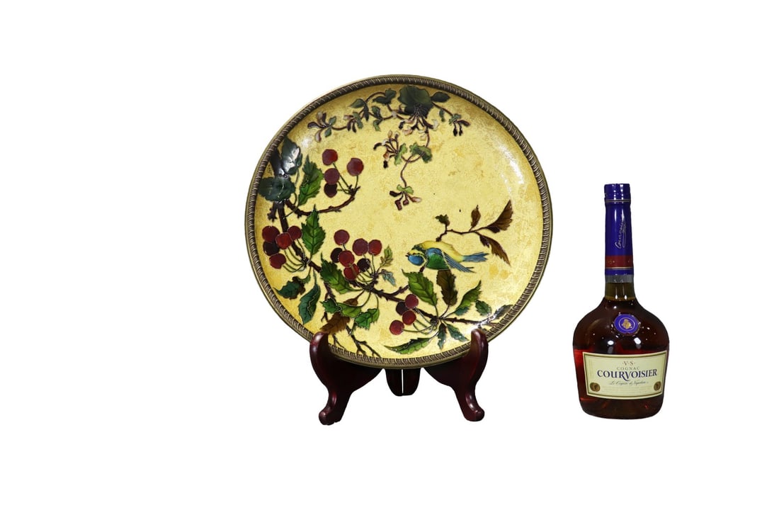 FRENCH SEVRES PORCELAIN CABINET PLATE: Sevres mark on back. Porcelain. Front signed Roger. 1 7/8" h x 14 5/8" diameter.