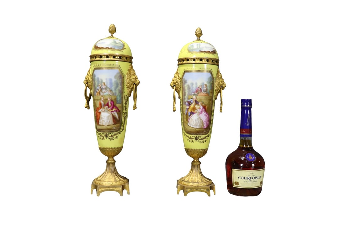 PAIR FRENCH SEVRES STYLE LIDDED PORCELAIN URNS (1 of 11)