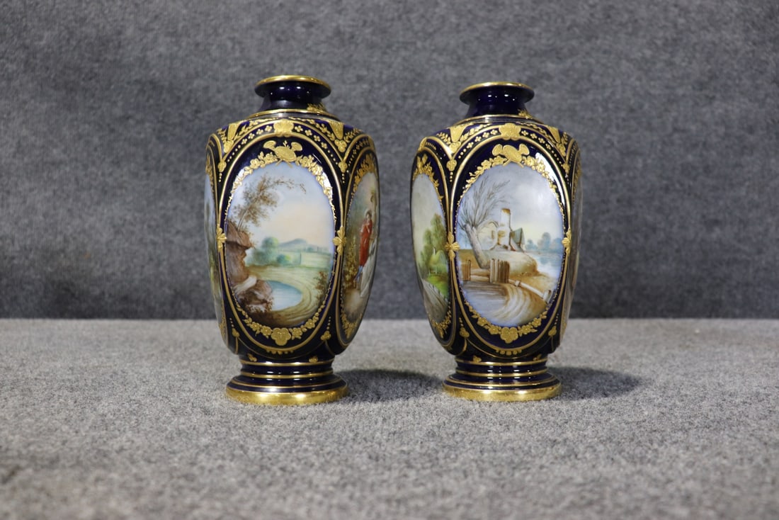 PAIR SEVRES STYLE PORCELAIN VASES - 5