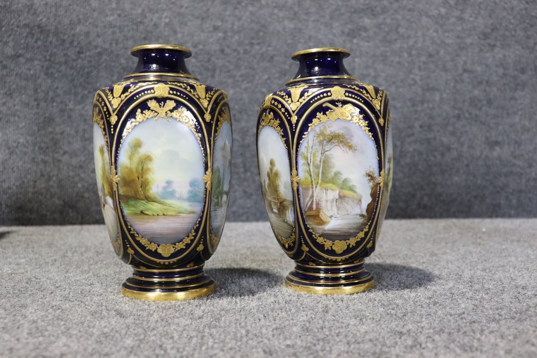 PAIR SEVRES STYLE PORCELAIN VASES - 7