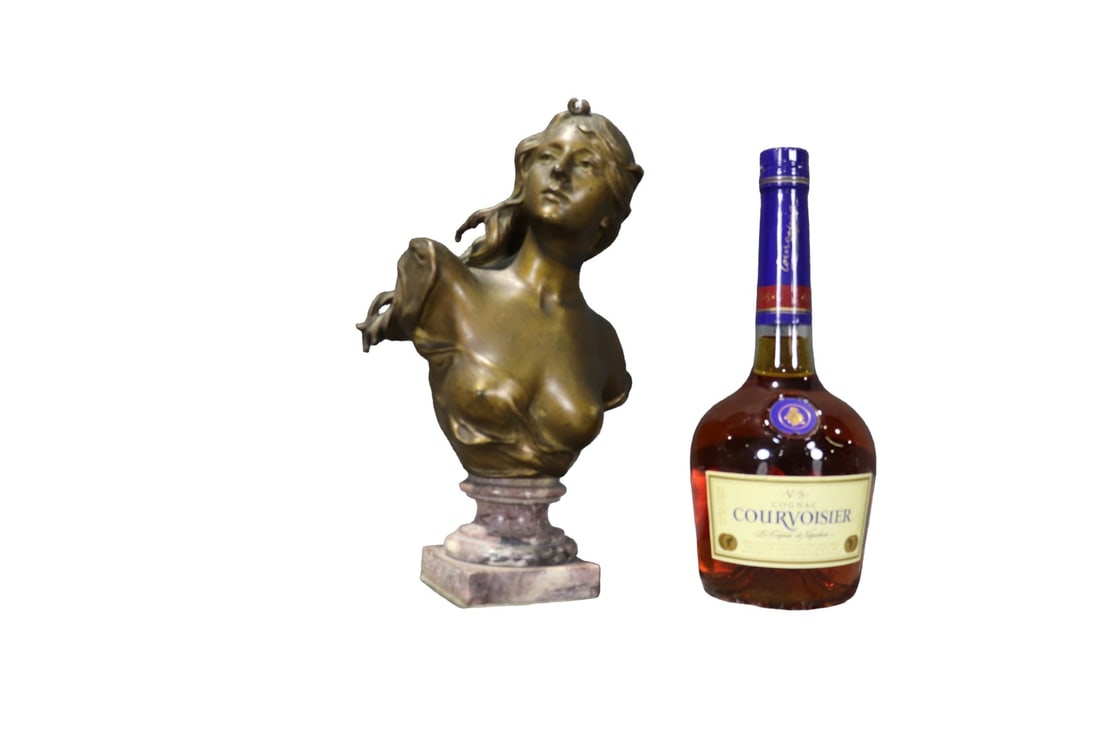 PATINATED BRONZE BUST OF DIANA: Signed illegibly on back. Patinated bronze. Marble base. 11 1/2" h x 6 1/2" w x 4 1/2" d.
