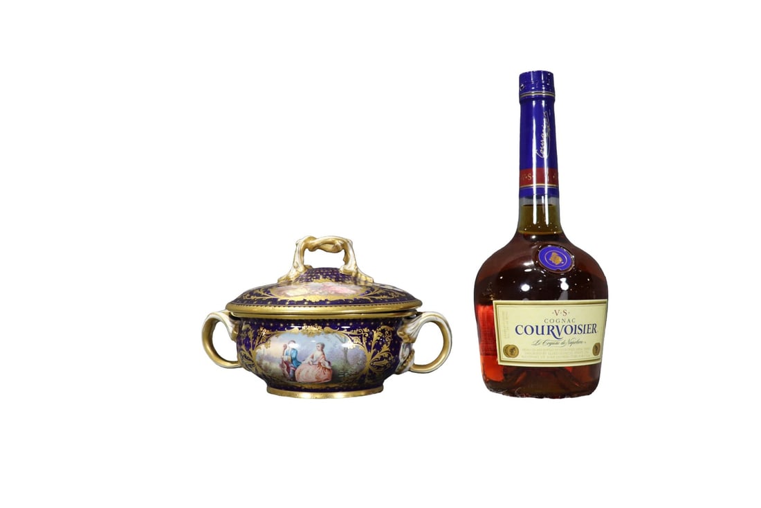 19TH C SEVRES LIDDED BOWL: Sevres mark on bottom and inside lid. Hand painted. Porcelain. 5 1/2" h x 8 1/2" w x 6" d.