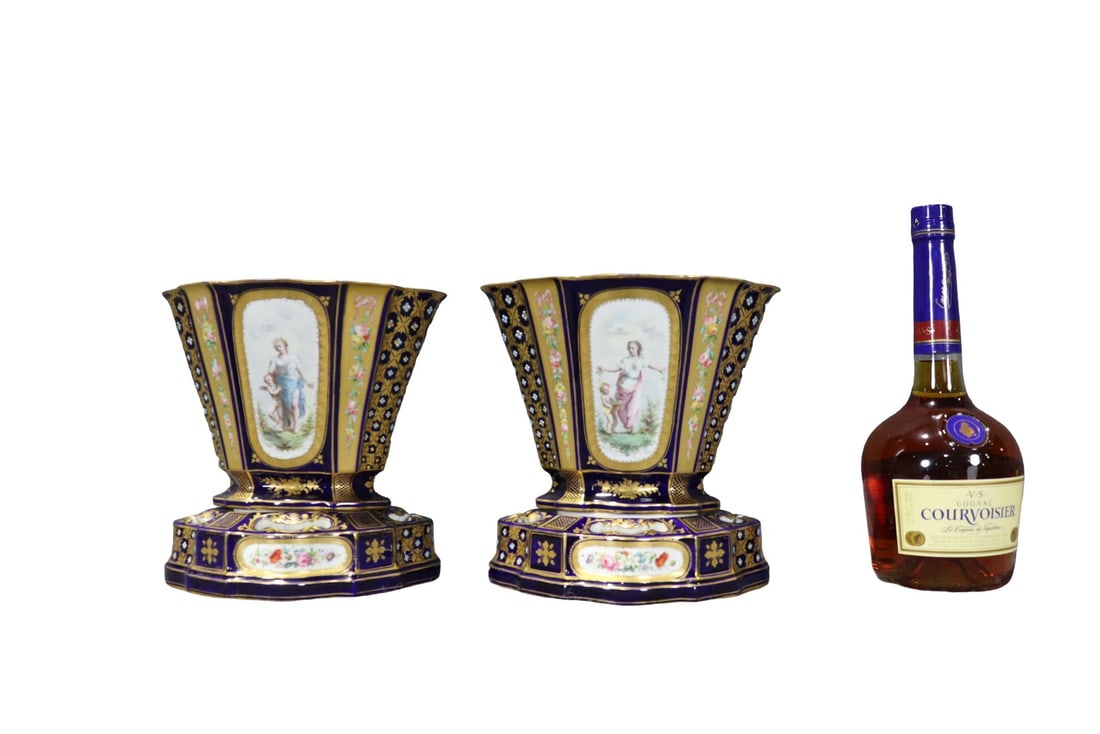 PAIR FRENCH SEVRES STYLE CACHEPOTS (1 of 11)
