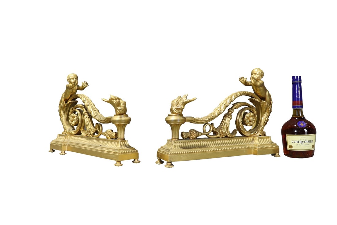 PAIR FRENCH LOUIS XVI STYLE BRONZE ANDIRONS (1 of 7)