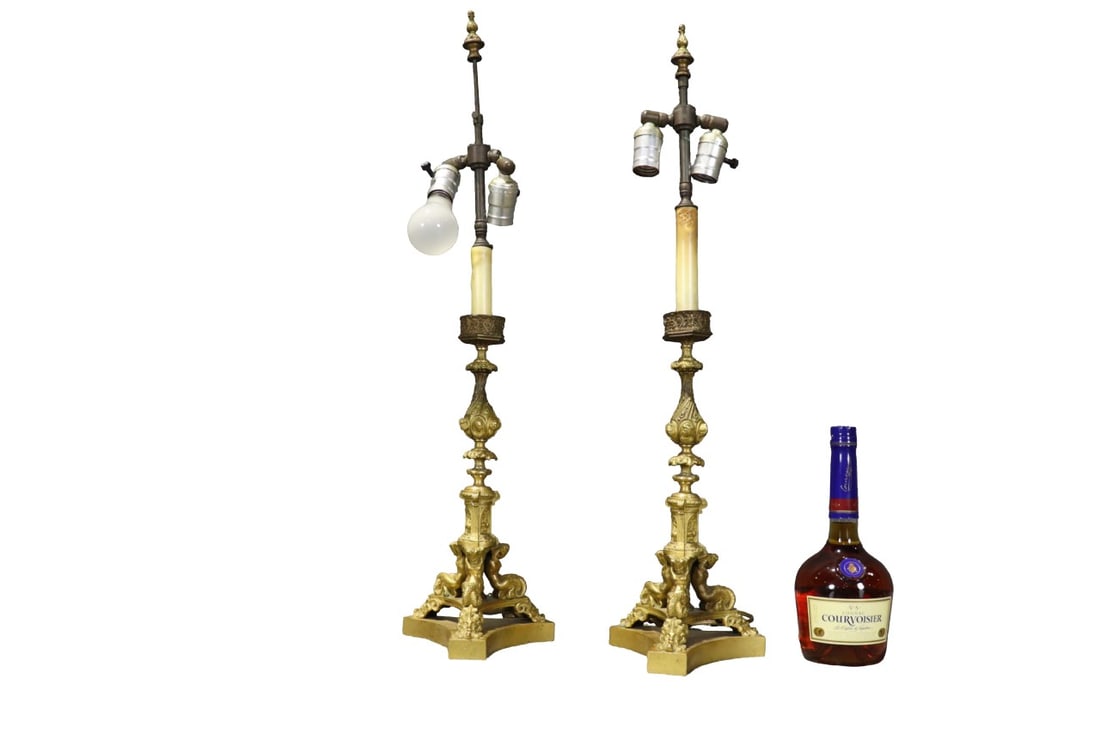 PAIR FRENCH EMPIRE STYLE BRASS TABLE LAMPS (1 of 10)