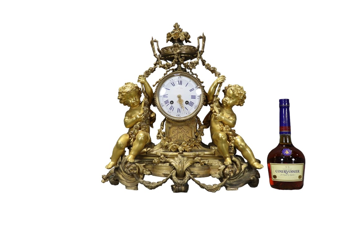 LATE 19TH C FRENCH PUTTI FIGURAL GILT BRONZE MANTEL CLOCK (1 of 9)