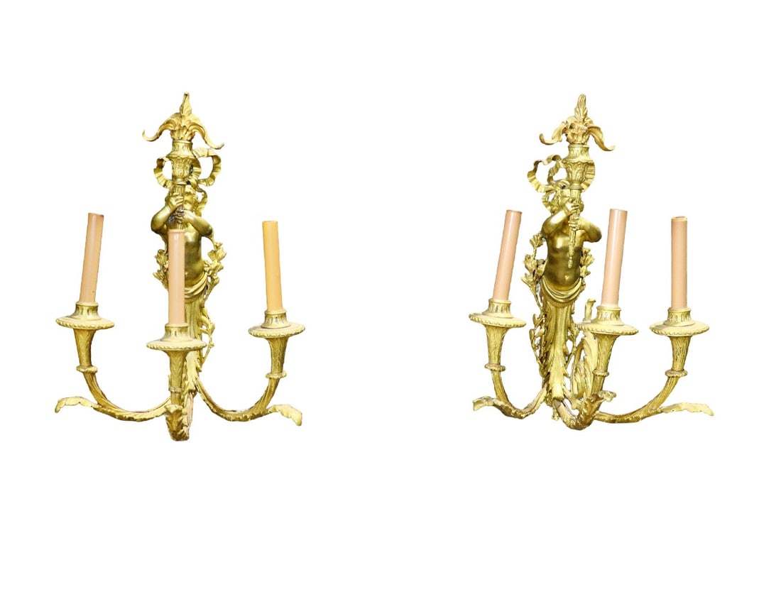 PAIR EMPIRE STYLE 3 ARM SCONCES (1 of 7)