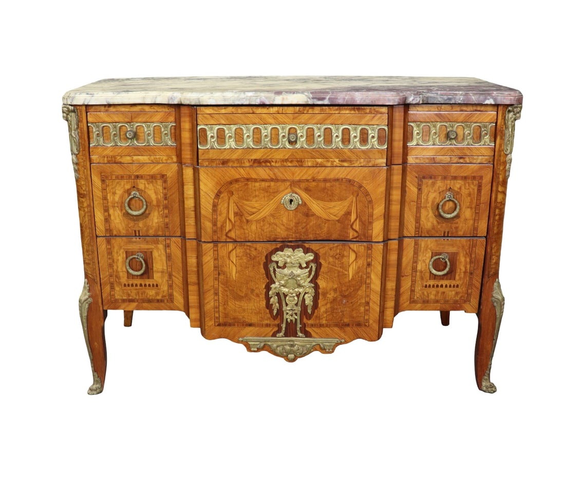 LOUIS XV STYLE BRONZE MOUNTED MARBLE TOP COMMODE (1 of 20)