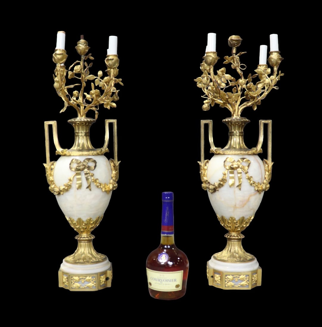 PAIR BRONZE MOUNTED MARBLE 4 LIGHT CANDELABRAS (1 of 10)