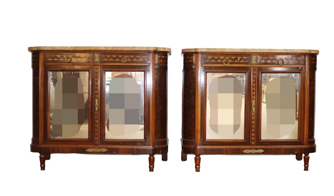PAIR LOUIS XVI STYLE INLAID MARBLE TOP SERVERS (1 of 20)