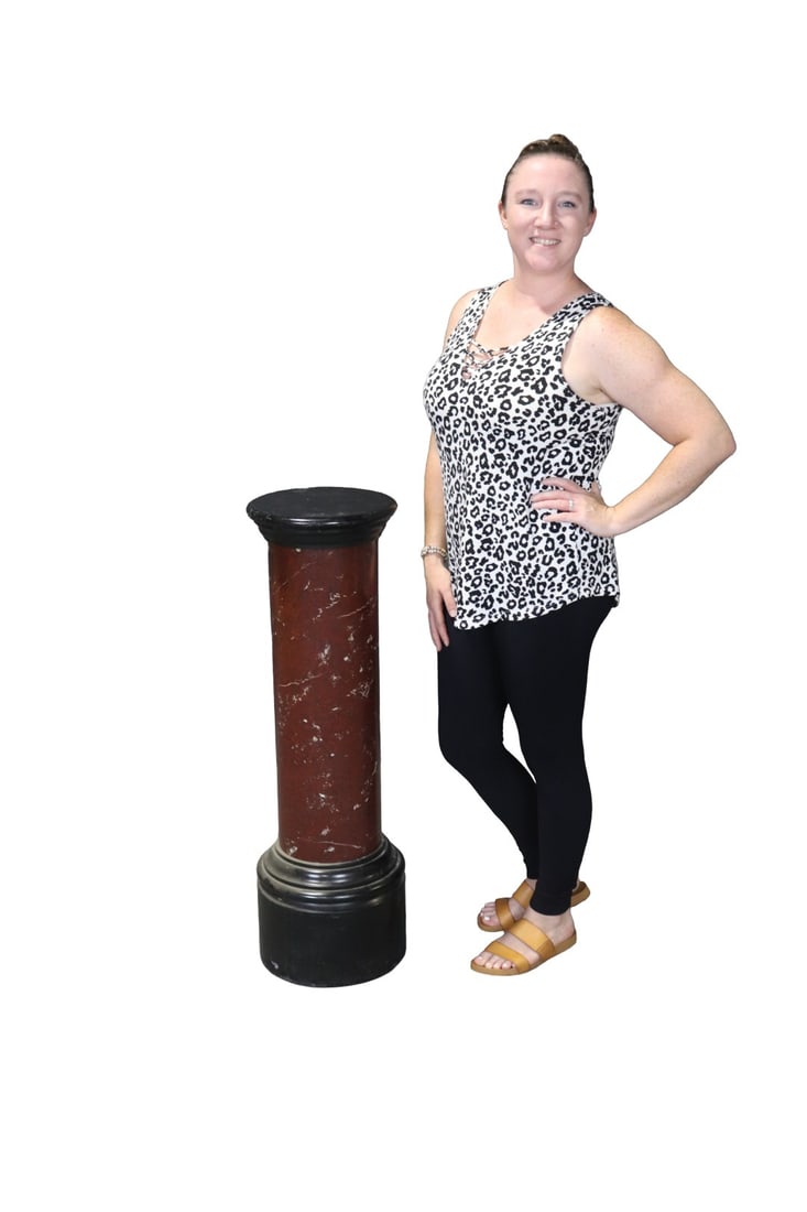COMPOSTION ROUND PEDESTAL: Composition. Painted. 38 1/4" h x 13 1/2" diameter.