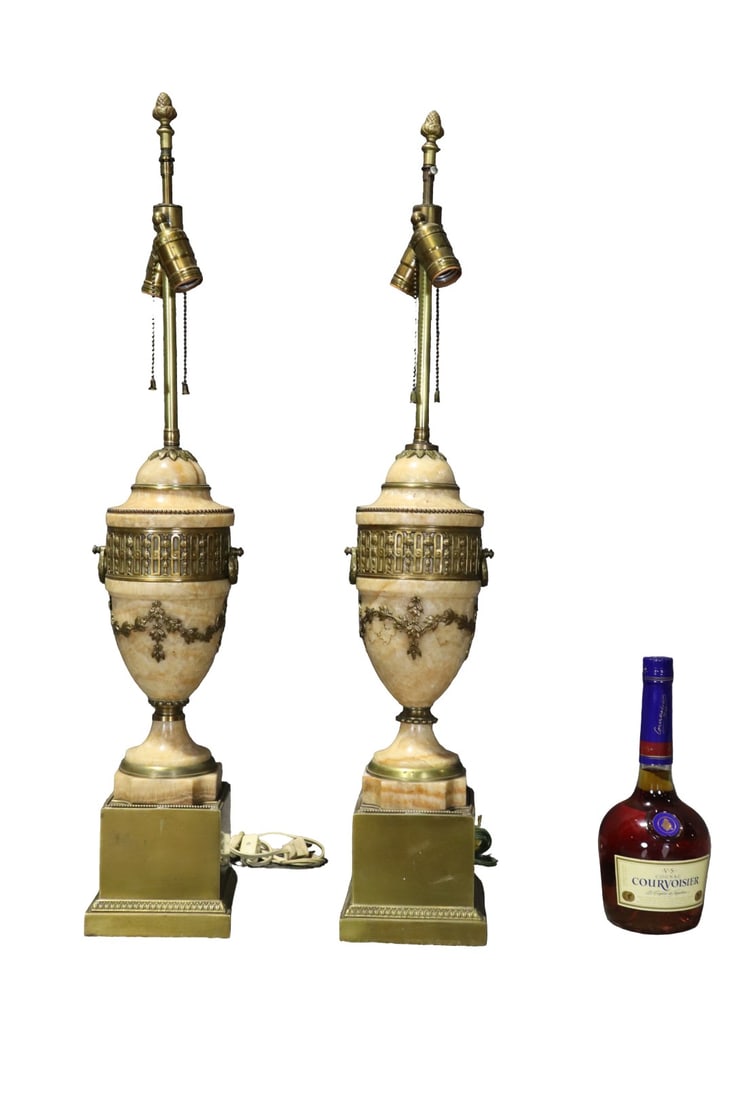 PAIR BRASS & MARBLE CASSOLETTE LAMPS (1 of 6)