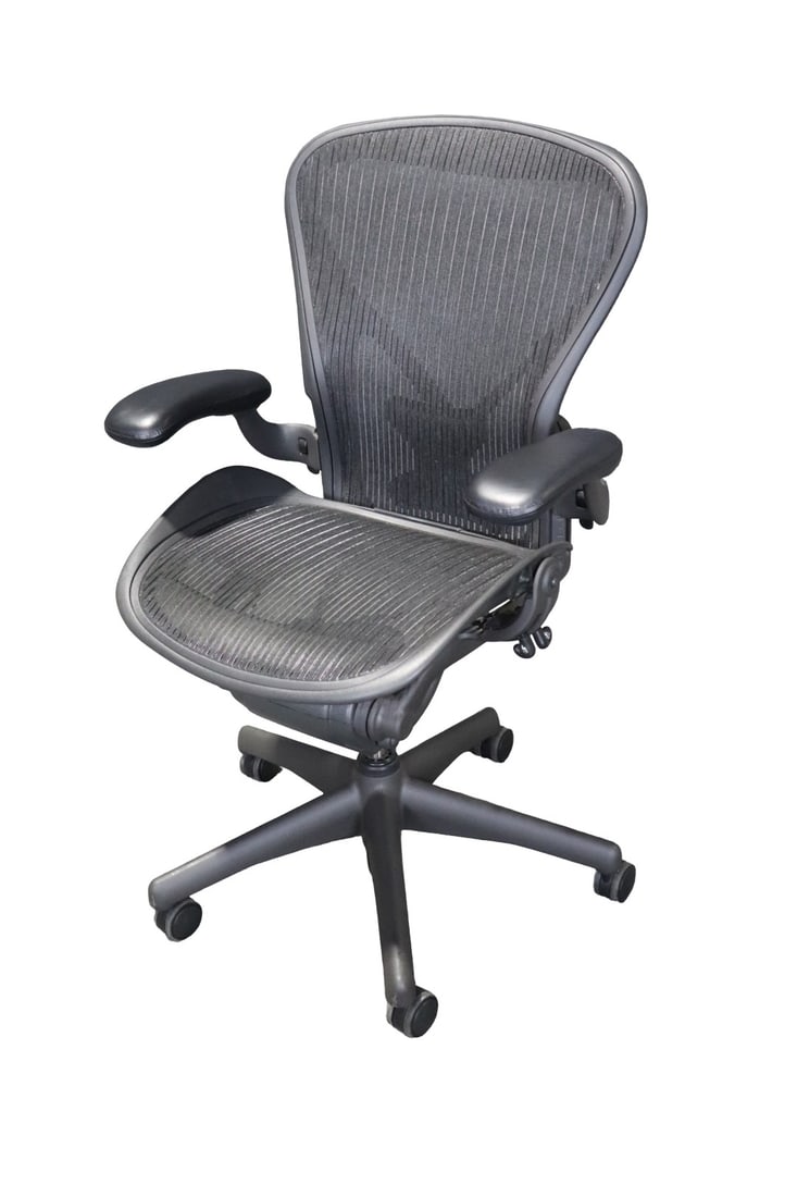 AERON CHAIR BY HERMAN MILLER: Herman Miller Aeron. Size B.Adjustable. 40 1/2" h x 26 1/2" diameter. Seat height 21".