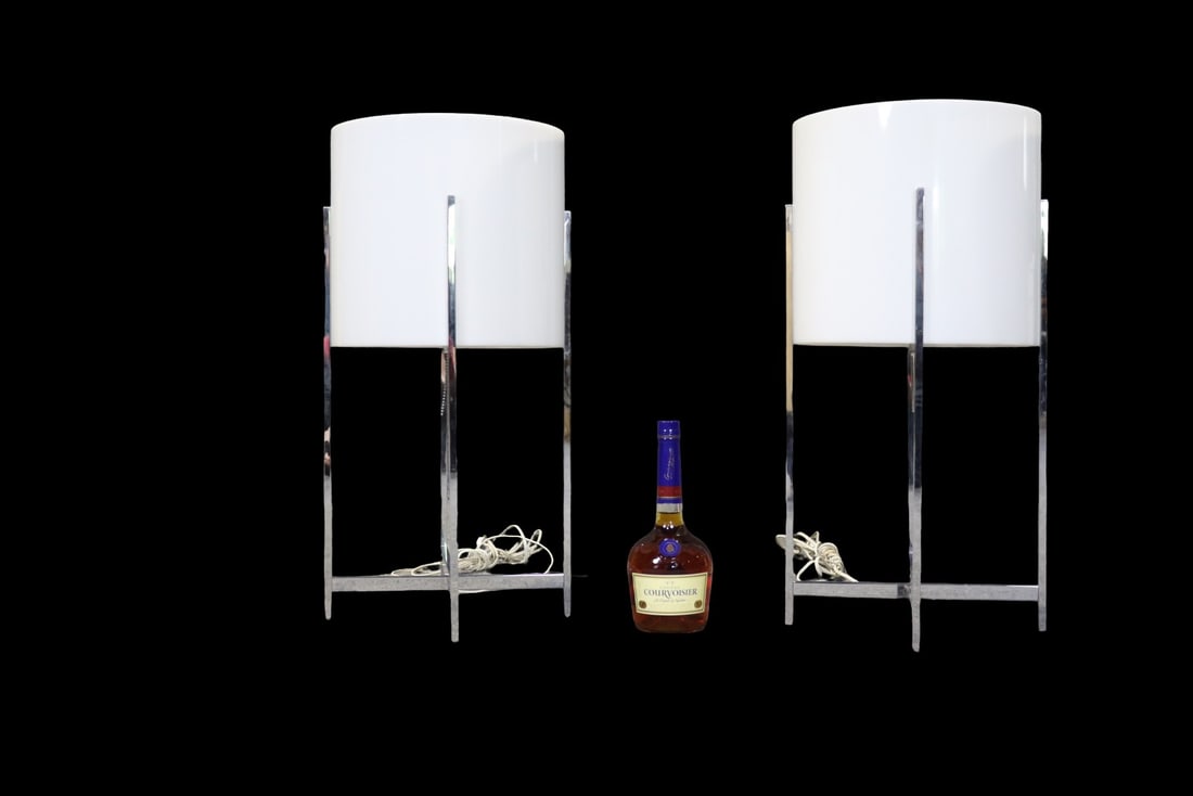 PAIR ACRYLIC & CHROME PLATED CYLINDRICAL TABLE LAMPS (1 of 9)