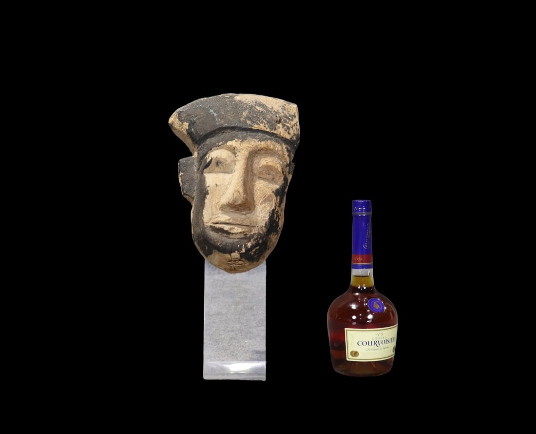 EGYPTIAN CARVED WOOD FACE MASK ON LUCITE BASE (1 of 6)