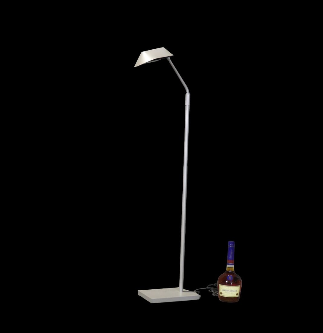 VINTAGE GREY METAL ADJUSTABLE FLOOR LAMP: Metal. Adjustable. 43" h x 6 1/8" w x 9" d.