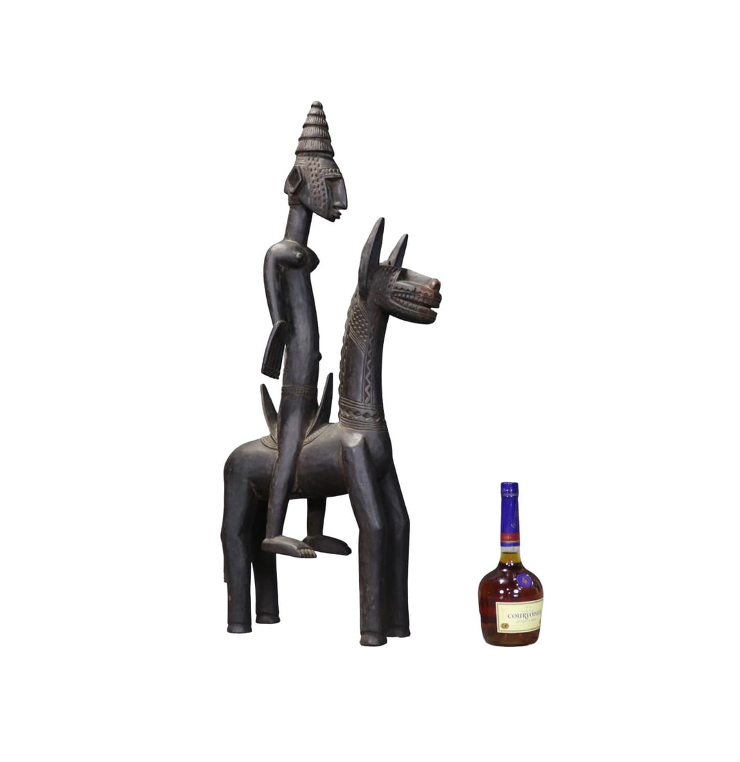 AFRICAN CARVED WOOD SCULPTURE RIDER ON HORSE (1 of 6)