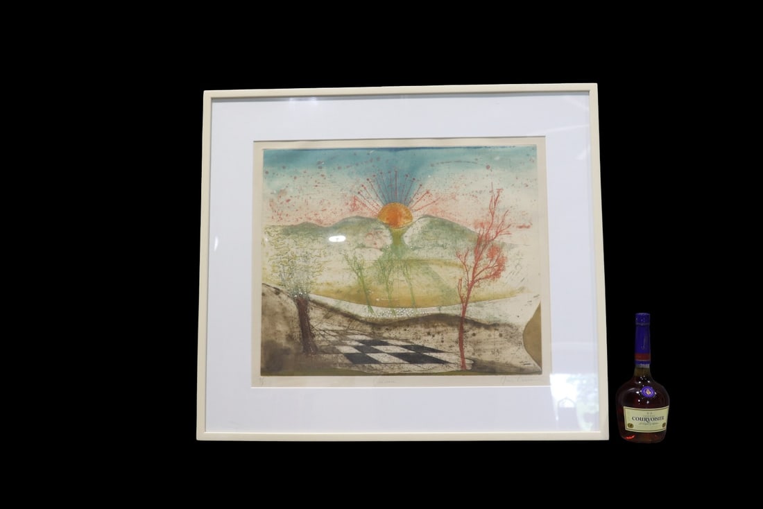 RENE CARCAN ARTIST PROOF: Rene Carcan signed lower right. E/A lower left. "Croissance" center. Framed measures 30 1/2" h x 34" w x 1 1/4" d. Picture measures 20 7/8" h x 25" d.