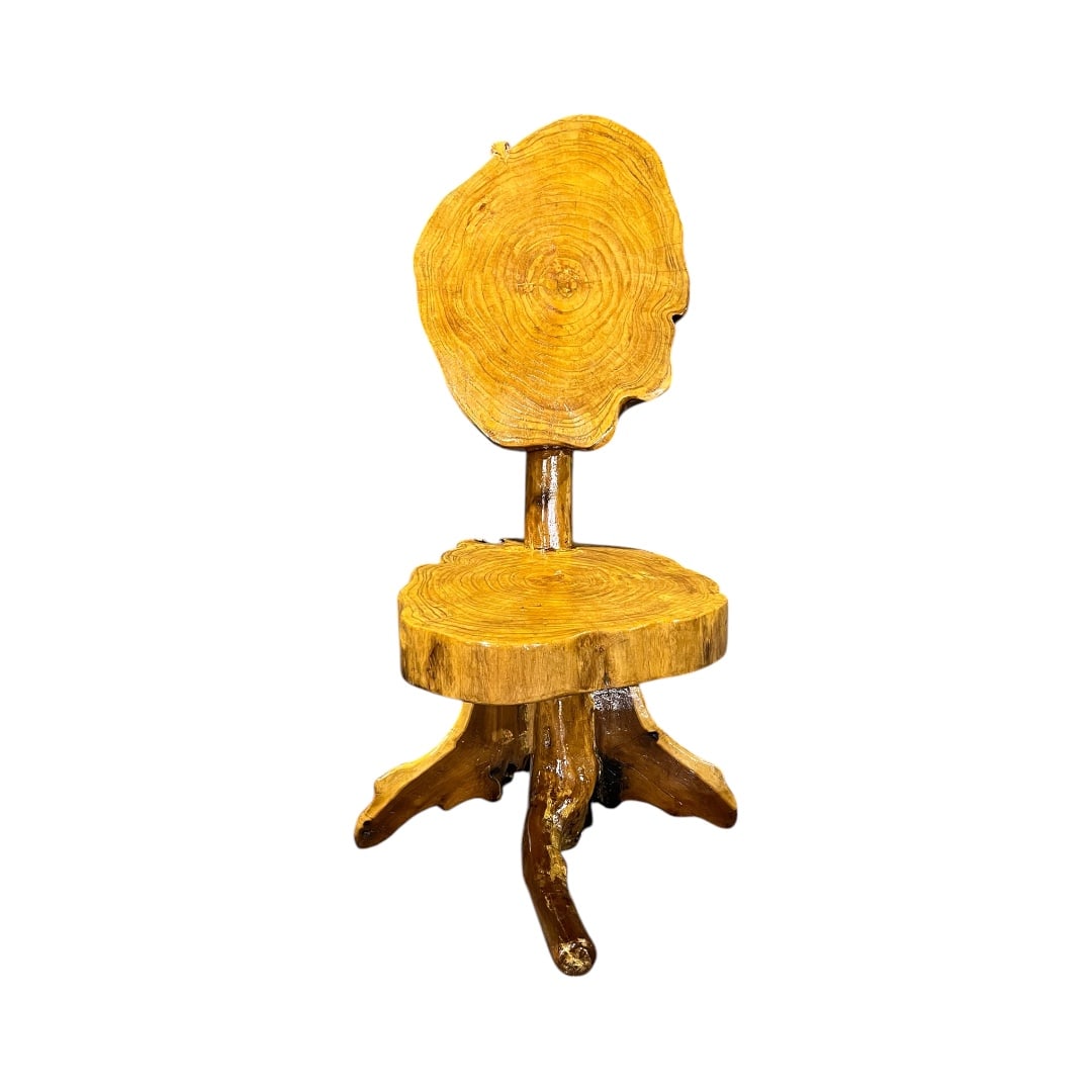 STUDIO STYLE HANDCRAFTED WOOD LIVE EDGE SEAT CHAIR: Wood. Live edge seat. 44 1/2" h x 23 3/4" w x 31" d. Seat height 18 1/4".