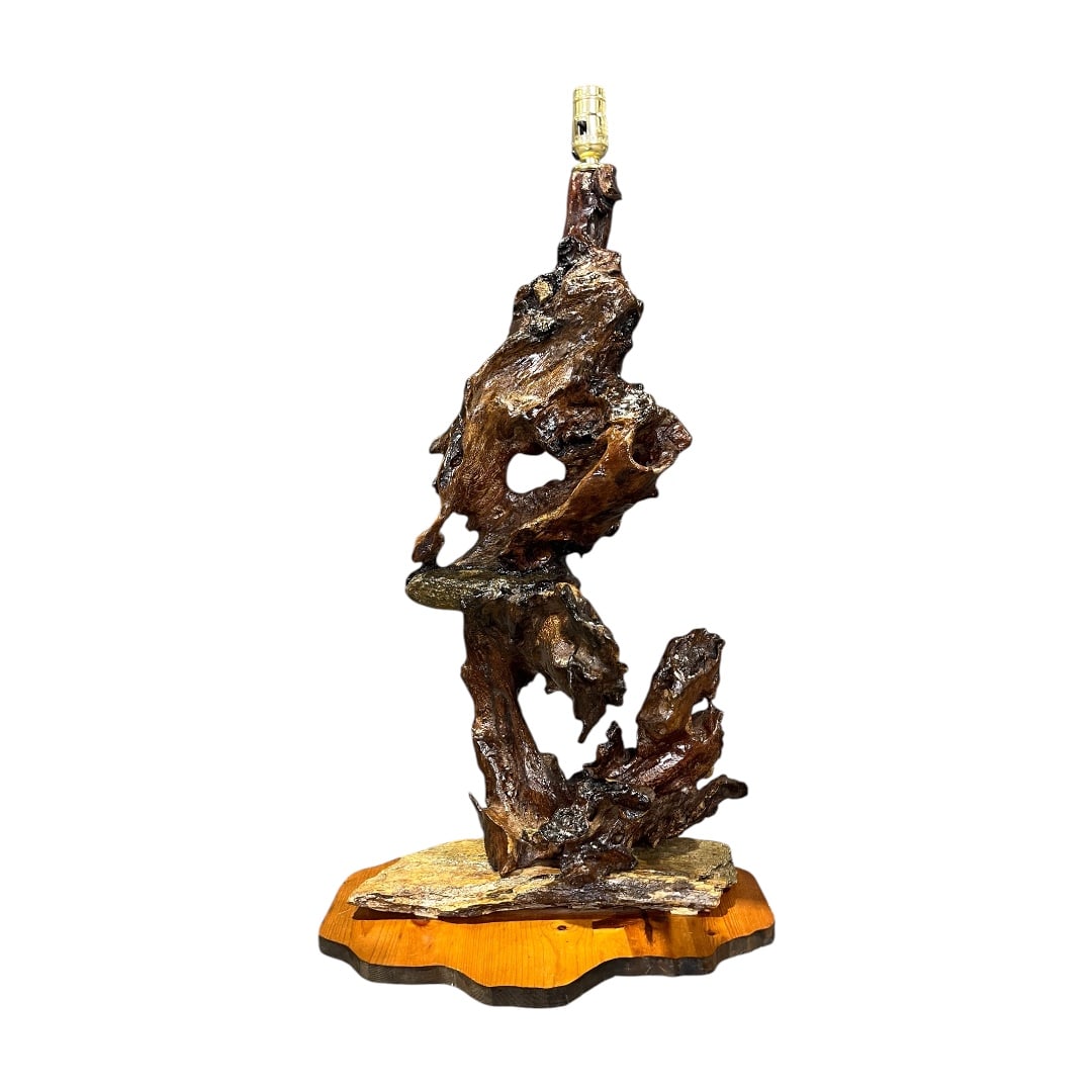 HAND CARVED WOODEN TABLE LAMP (1 of 8)