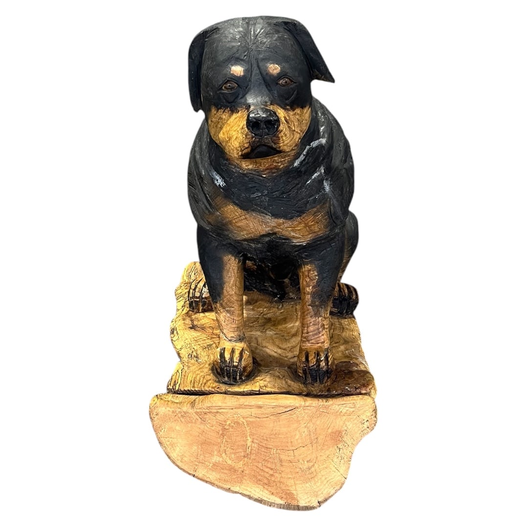 CUSTOM CARVED WOOD SCULPTURE ROTTWEILER (1 of 7)