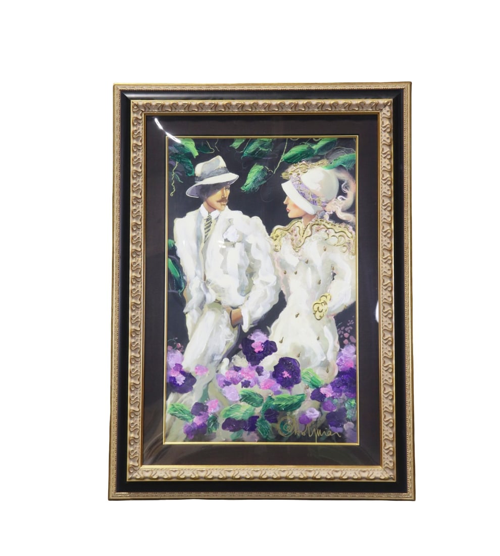 OTTO AGUIAR SIGNED PRINT OF A COUPLE: Signed Otto Aguiar lower right. Numbered 51/195. Framed measures 54 1/2" h x 39" w x 2 1/2" d. Picture measures 39" h x 24 1/2" w.