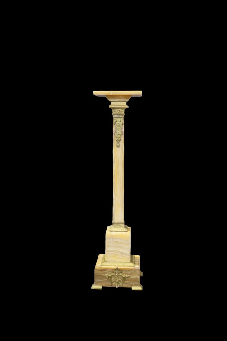 BRONZE MOUNTED ALABASTER 2 PIECE PEDESTAL