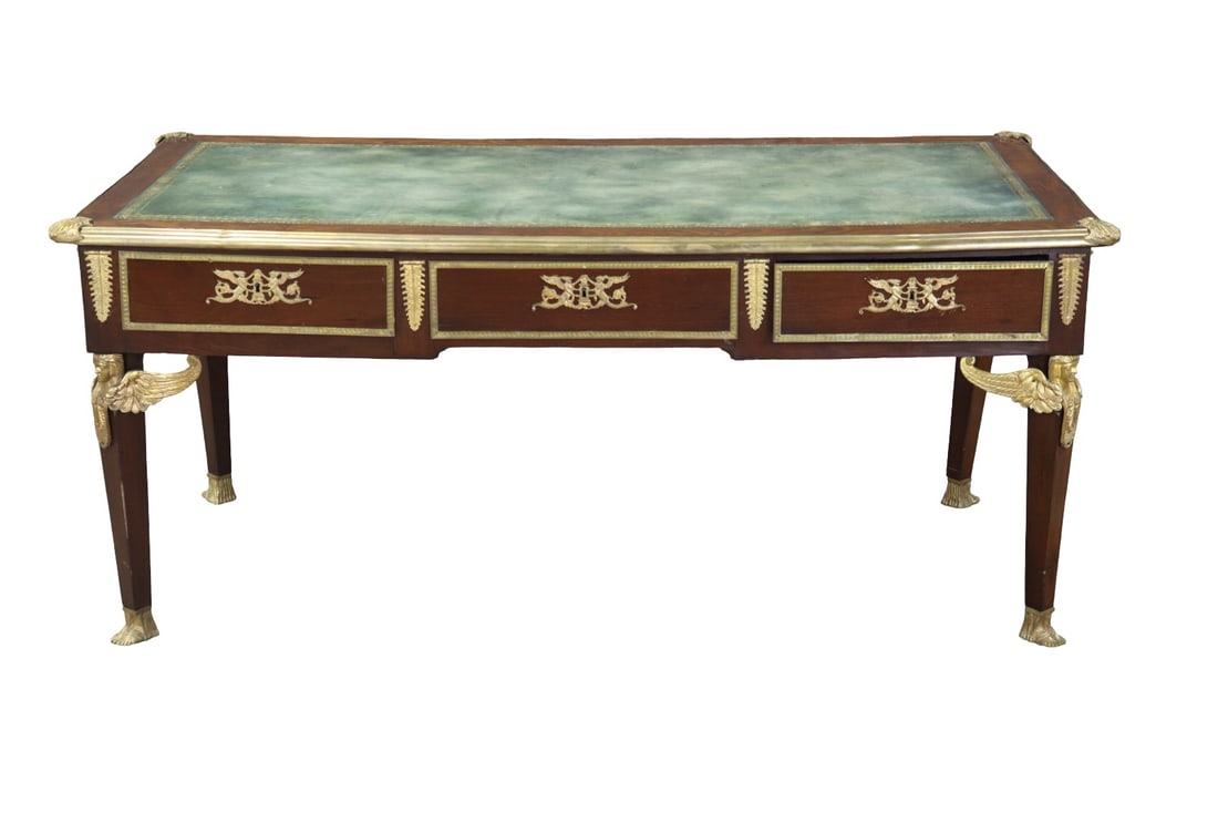BRONZE MOUNTED LEATHER TOP EMPIRE DESK (1 of 15)
