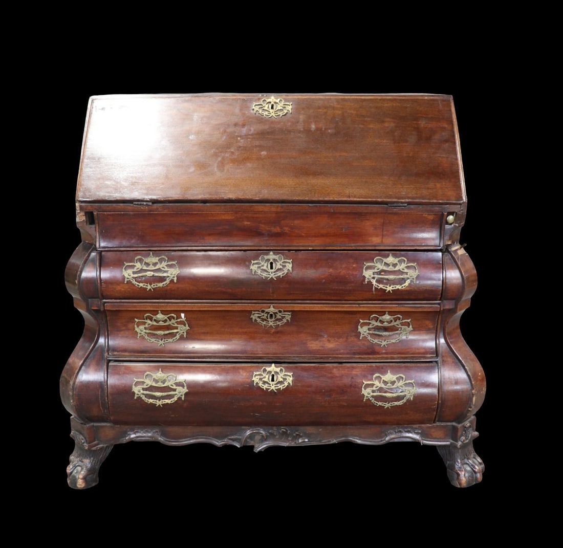 DUTCH MAHOGANY BRONZE MOUNTED 3 DRAWER SLANT FRONT DESK (1 of 12)