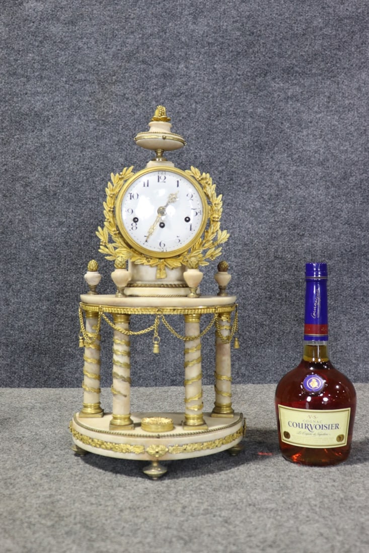 BRONZE & MARBLE COLUMN CLOCK - 2