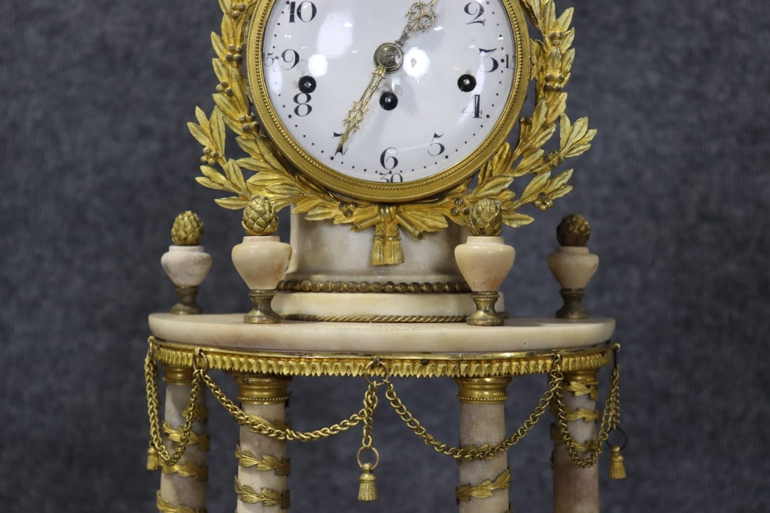 BRONZE & MARBLE COLUMN CLOCK - 4