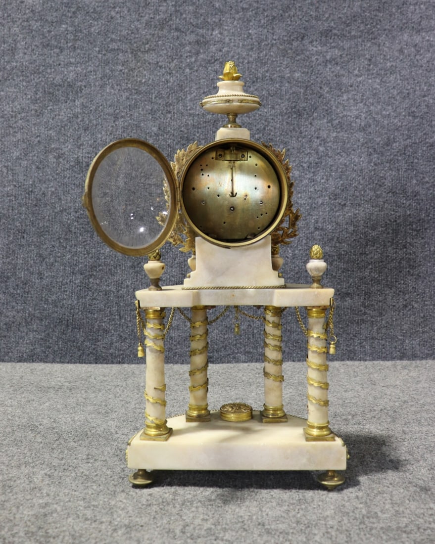 BRONZE & MARBLE COLUMN CLOCK - 7